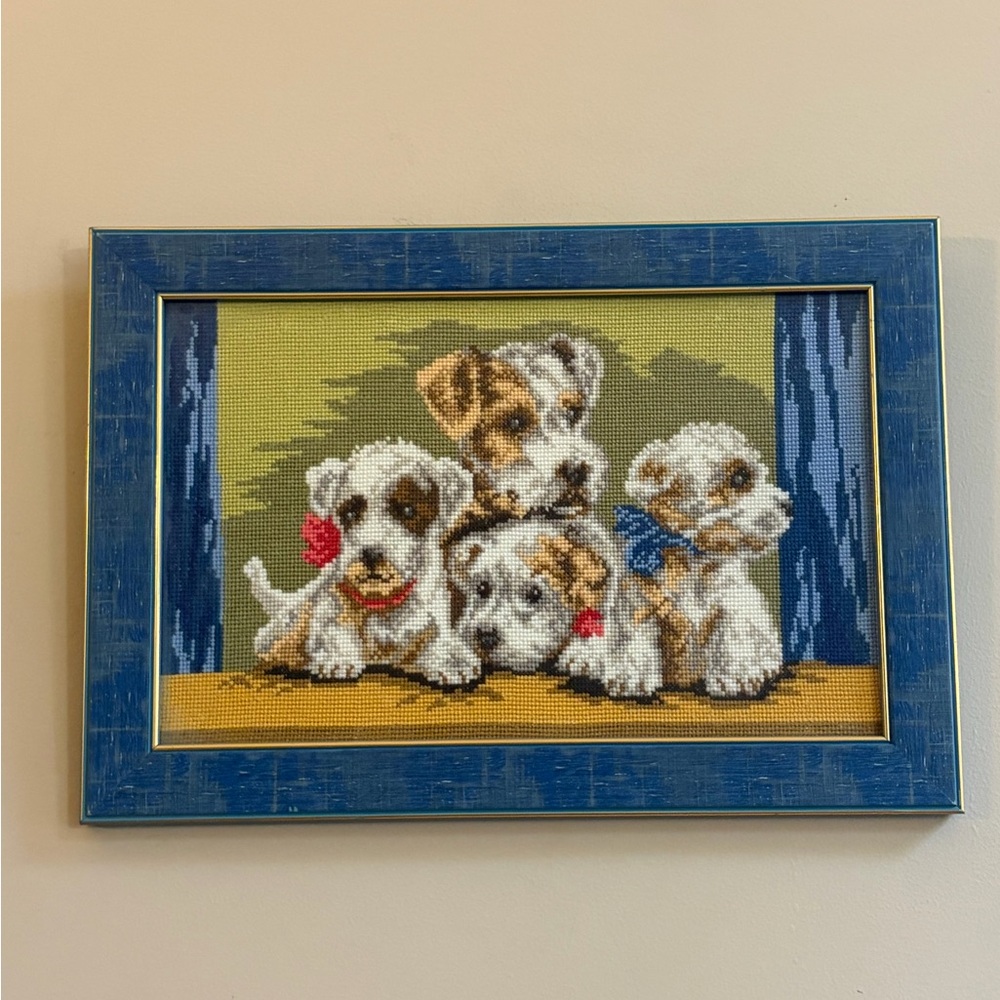 Vintage Best Friends for Life Dog Puppies Cross Stitch, Framed Cottagecore Art - Picture 13 of 13